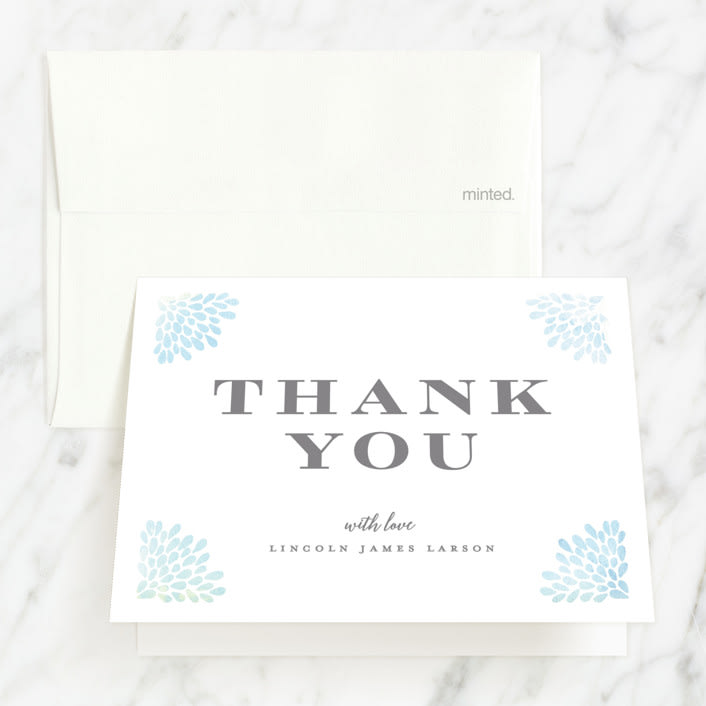 "Water drops" - Baptism and Christening Thank You Cards in Powder Blue by Michelle Taylor - Front