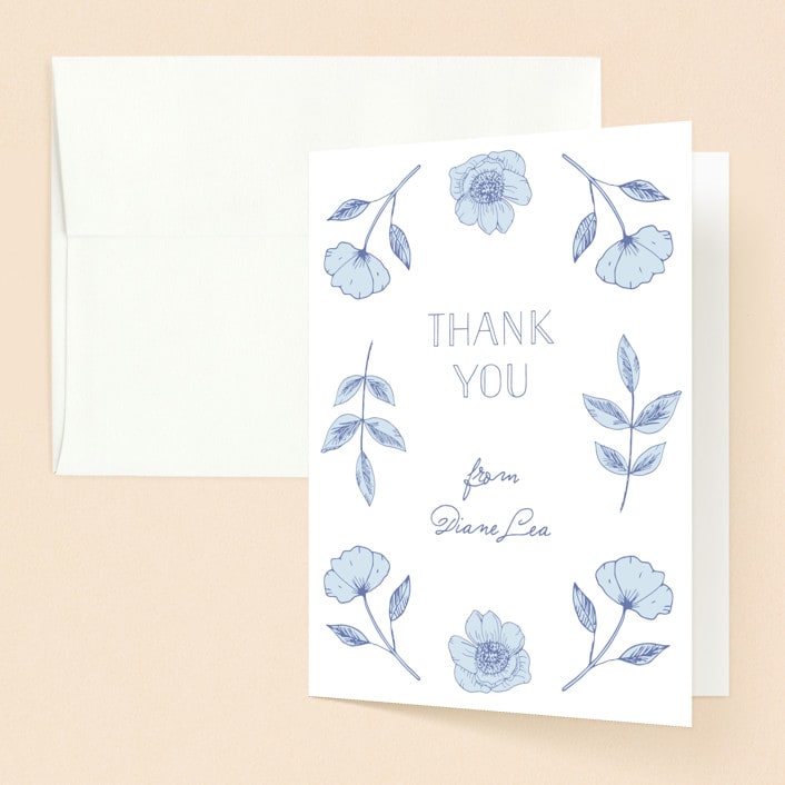 "Botanical Frame" - Baptism and Christening Thank You Cards in Navy by Bonjour Paper - Front