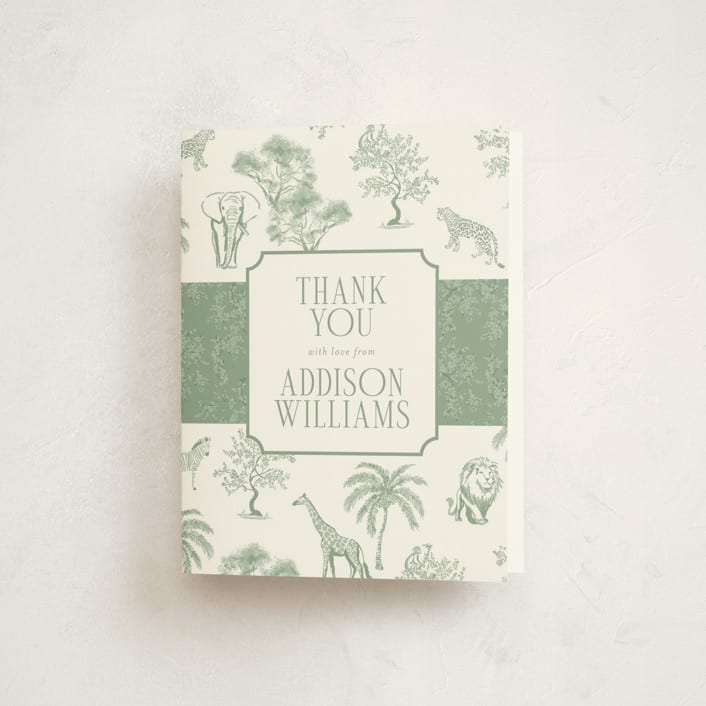 "Safari" - Baptism and Christening Thank You Cards in Palm by Jenna Holcomb - Front
