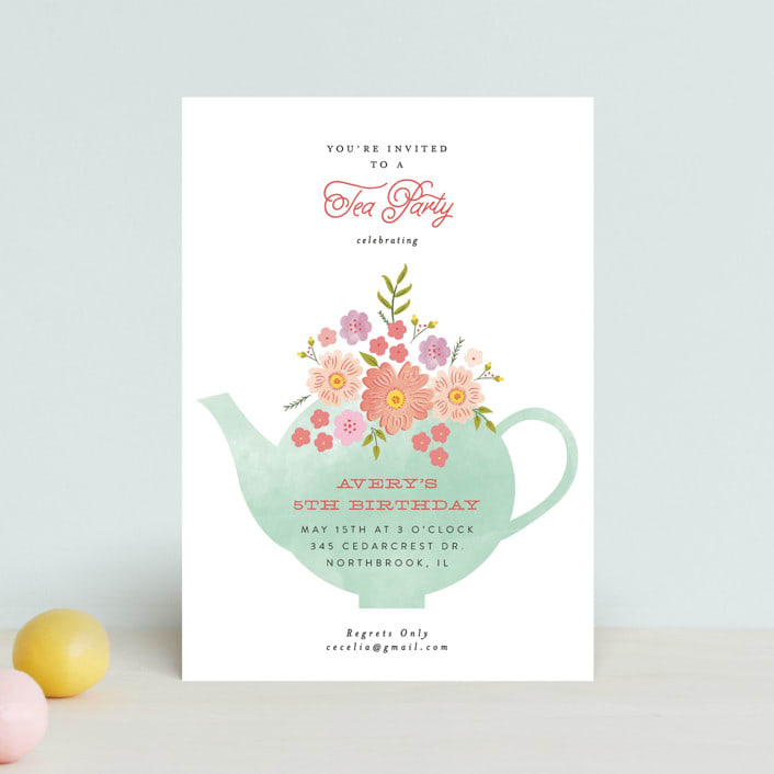 "Tea Party" - Children's Birthday Party Invitations in Mint by Nazia Hyder - Front