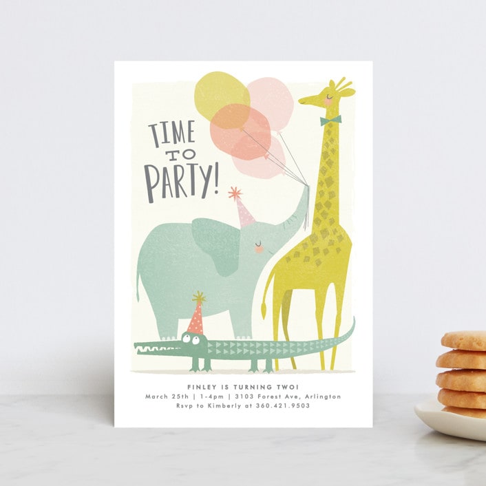 "Time to party!" - Children's Birthday Party Invitations in Peach by Karidy Walker - Front