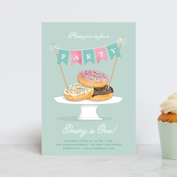"Everyone Loves Donuts" - Children's Birthday Party Invitations in Neptune by Kerry Doyle - Front