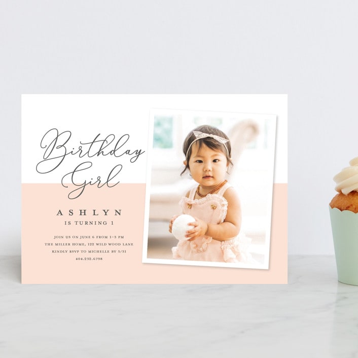 "Modern girl" - Children's Birthday Party Invitations in Blush by Stacey Meacham - Front