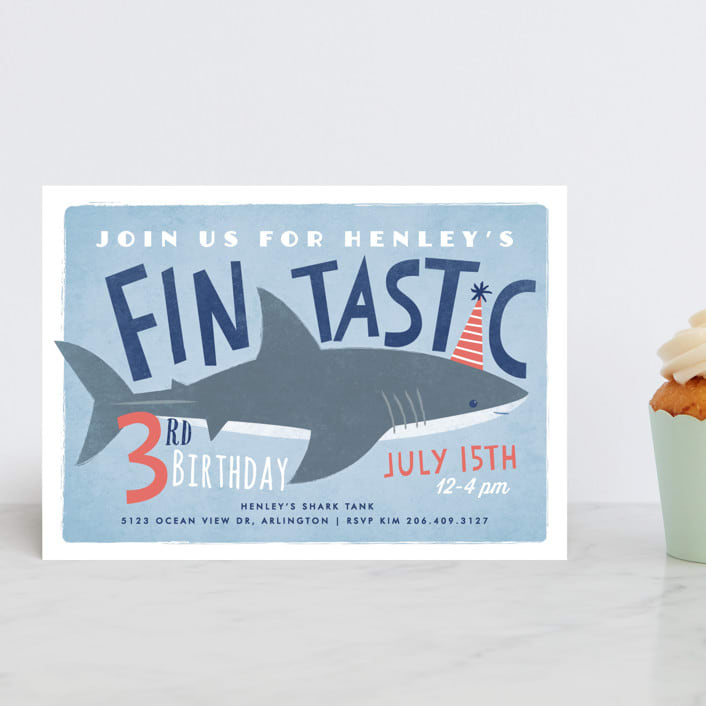 "Shark Tank" - Children's Birthday Party Invitations in Sky by Karidy Walker - Front