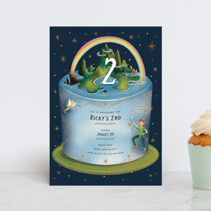 "Disney's Peter Pan Neverland Cake" - Children's Birthday Party Invitations in Midnight by Becky Nimoy - Front