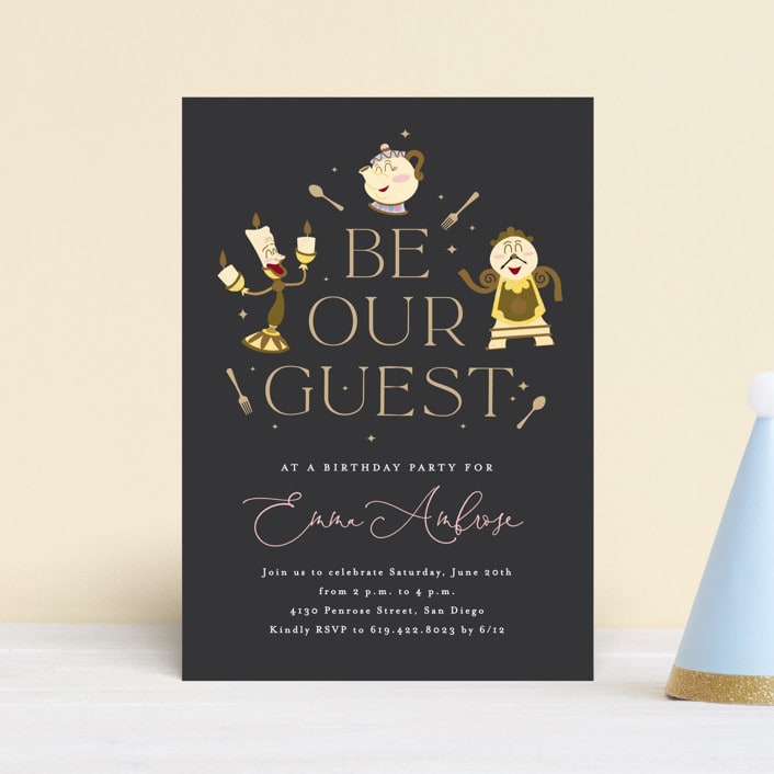 "Disney's Beauty And The Beast Be Our Guest" - Children's Birthday Party Invitations in Midnight by Erica Krystek - Front