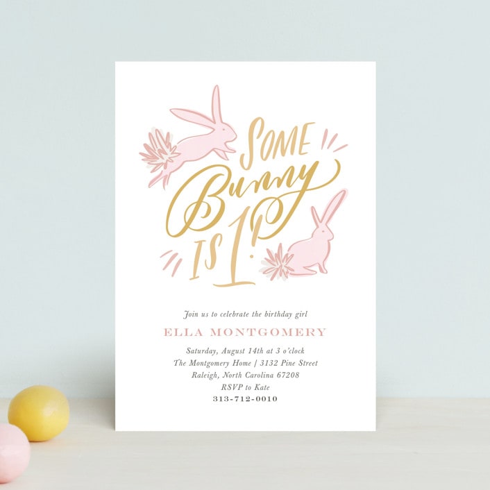 "Some Bunny" - Children's Birthday Party Invitations in Peony by Julie Murray - Front