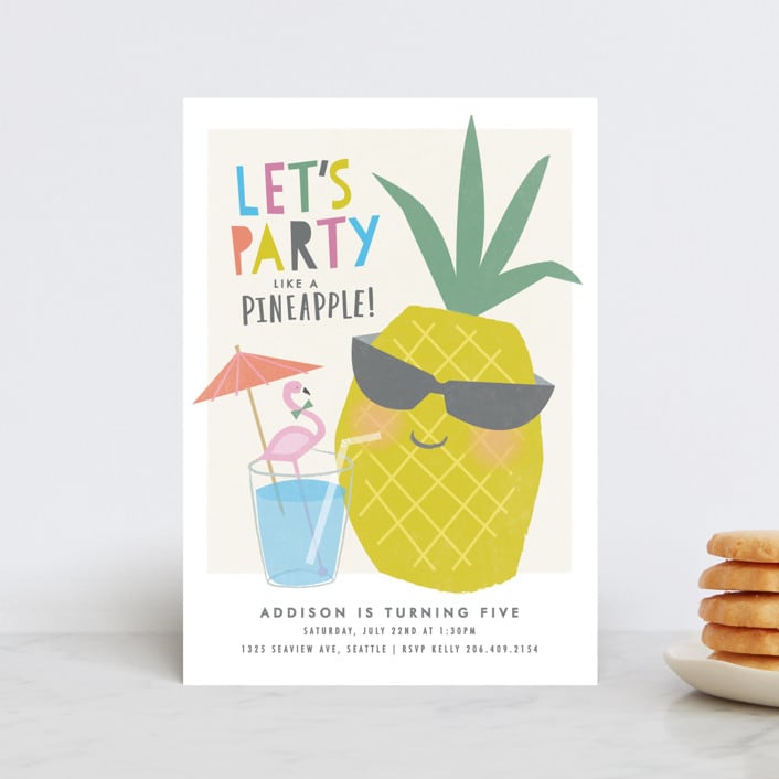 "Party like a pineapple" - Children's Birthday Party Invitations in Blue Hawaiian by Karidy Walker - Front