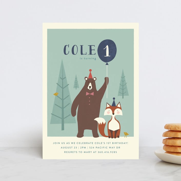 "Into The Woods!" - Children's Birthday Party Invitations in Frosted Lake by Karidy Walker - Front