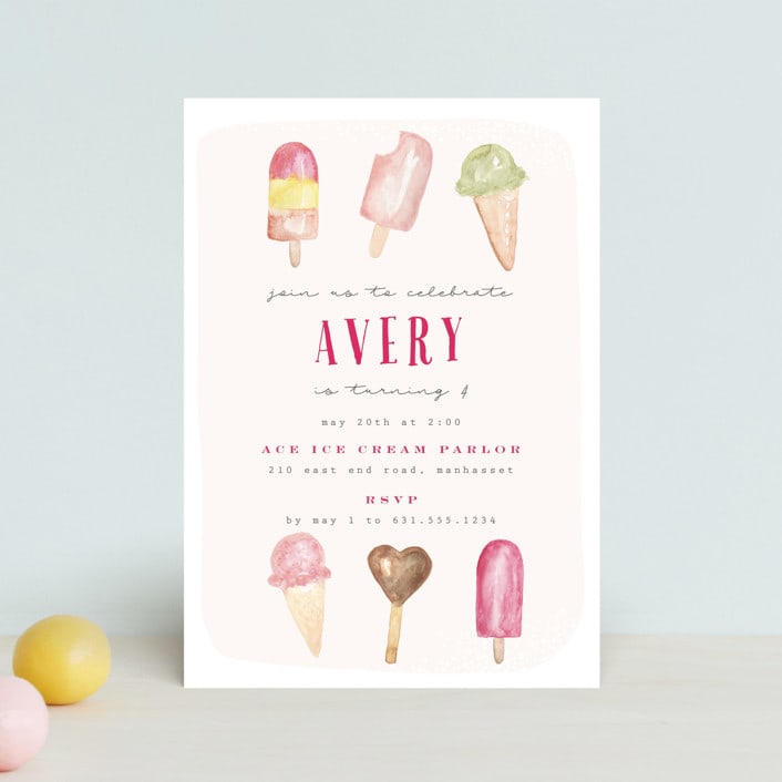 "Ice Cream Parlor" - Children's Birthday Party Invitations in Blush by Nicoletta Savod - Front