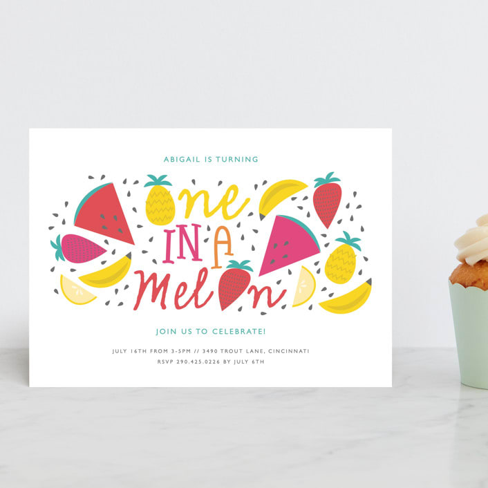 "One In A Melon" - Children's Birthday Party Invitations in Honey Drew by Bethany Anderson - Front