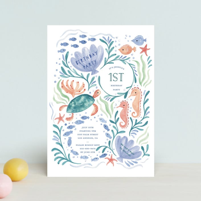"Sea Party" - Children's Birthday Party Invitations in Lavender Waters by Sarah Knight - Front