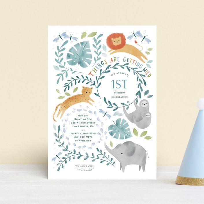 "Its getting Wild" - Children's Birthday Party Invitations in Palm by Sarah Knight - Front