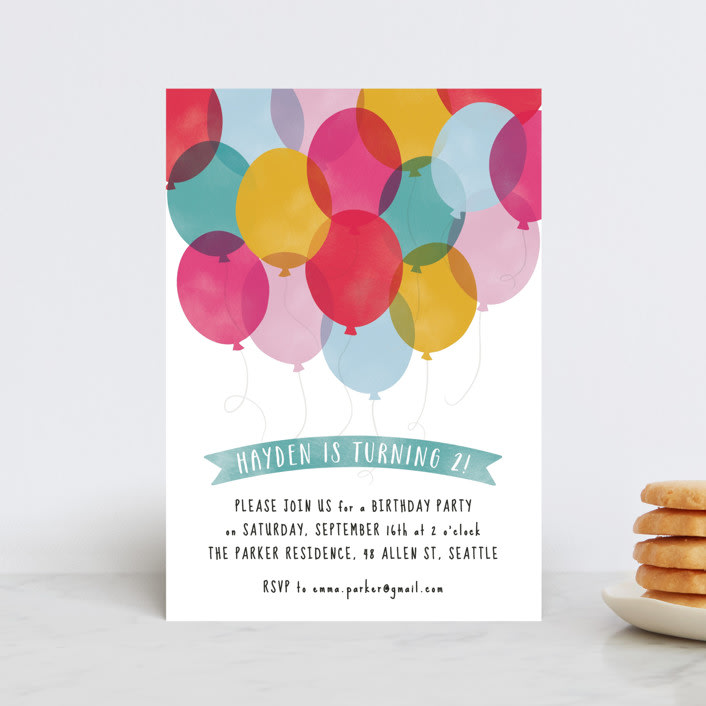 "Birthday Balloons" - Children's Birthday Party Invitations in Teal by Hooray Creative - Front
