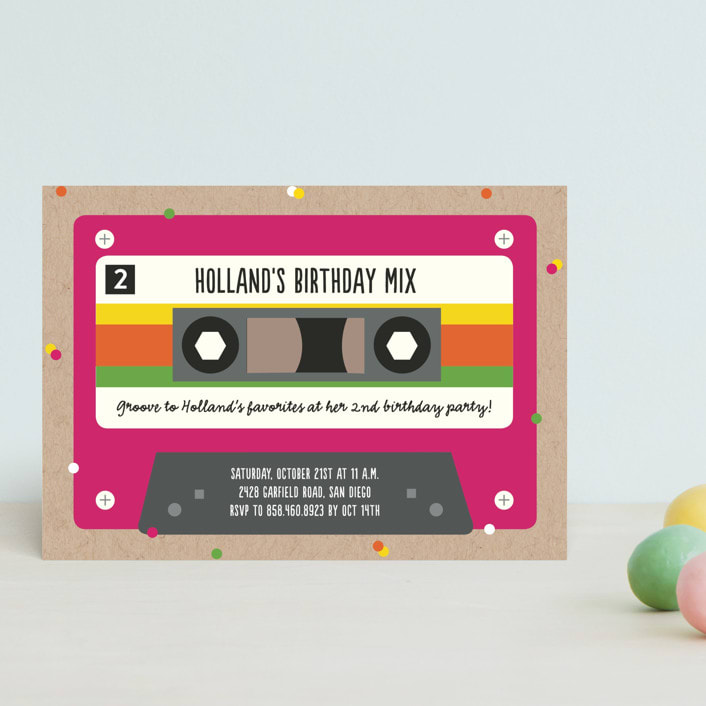 "Retro Cassette " - Children's Birthday Party Invitations in Fuchsia by Erica Krystek - Front