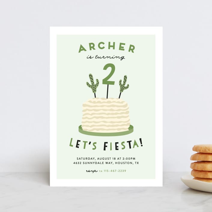 "Let's Fiesta" - Children's Birthday Party Invitations in Sage by Jen Banks - Front