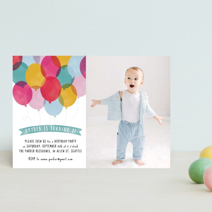 "Birthday Balloons" - Children's Birthday Party Invitations in Teal by Hooray Creative - Front
