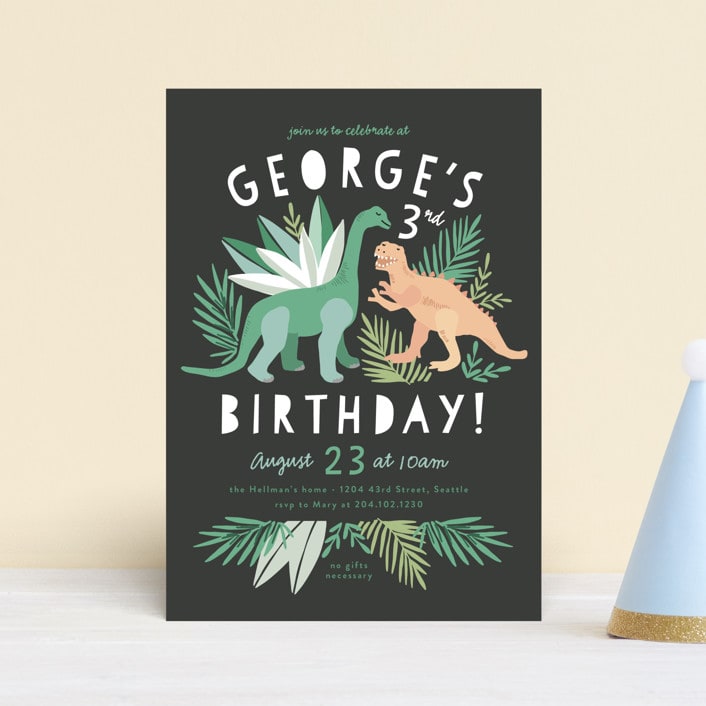 "Dino Friends" - Children's Birthday Party Invitations in Graphite by Alethea and Ruth - Front
