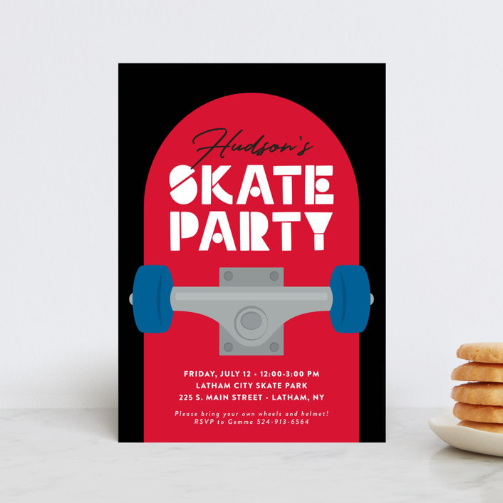"Skateboard" - Children's Birthday Party Invitations in Siren by Kacey Kendrick Wagner - Front