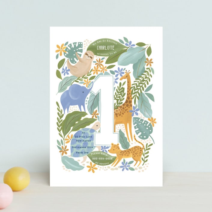 "Jungle Hang outs" - Children's Birthday Party Invitations in Jungle Leaf by Sarah Knight - Front