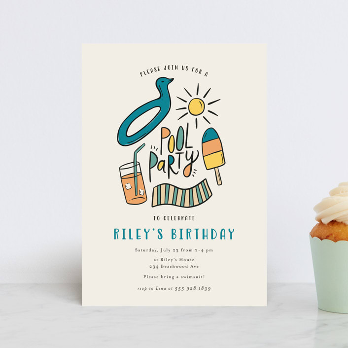 "It's a Pool Party" - Children's Birthday Party Invitations in Poolside by Kristen Knechtel - Front