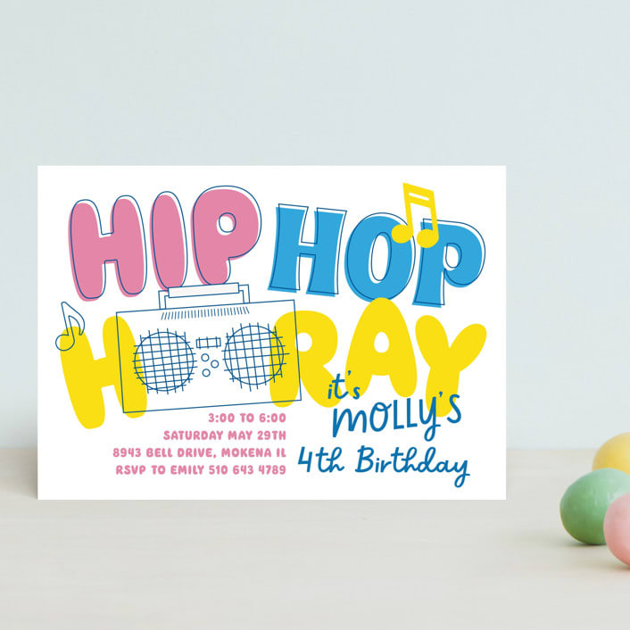 "Hip Hop Hooray" - Children's Birthday Party Invitations in Candy by Baumbirdy - Front
