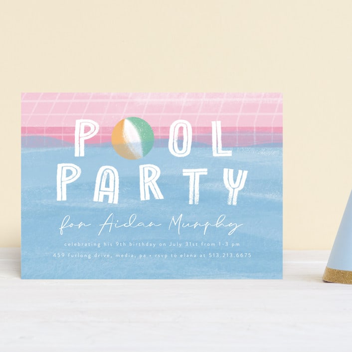 "Bobbing Beachball" - Children's Birthday Party Invitations in Cotton Candy by Beth Murphy - Front