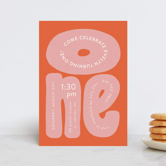 "a big one" - Children's Birthday Party Invitations in Bubble Gum by Jen Owens - Front