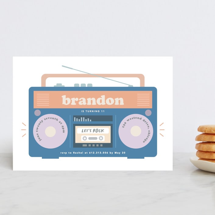 "Lets rock" - Children's Birthday Party Invitations in Denim by Creo Study - Front