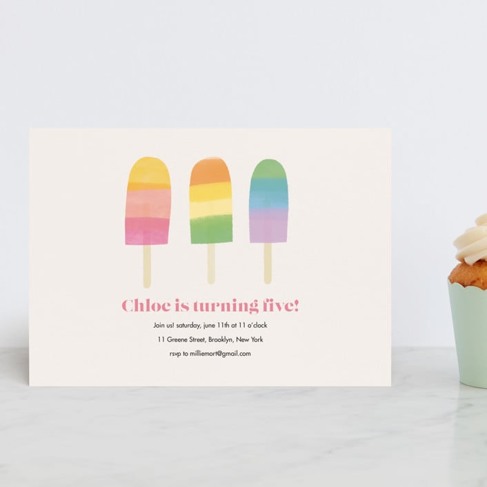 "Rainbow Popsicles" - Children's Birthday Party Invitations in Pastel Rainbow by Lauren Semmer - Front