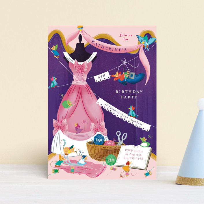 "Disney's Cinderella dressmakers" - Children's Birthday Party Invitations in Peony by Jackie Crawford - Front