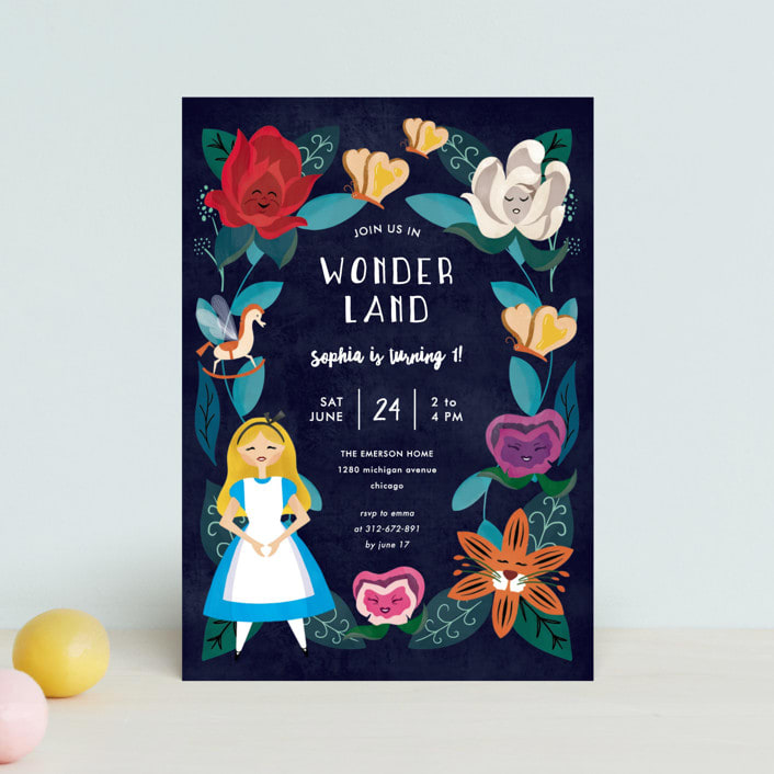 "Disney's Alice In Wonderland Garden" - Children's Birthday Party Invitations in Midnight by Lehan Veenker - Front