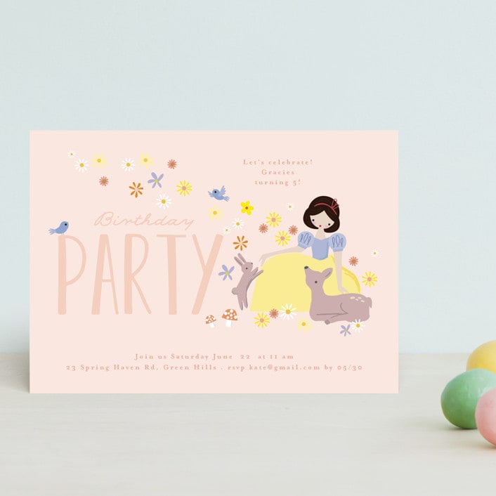 "Disney's Snow White & Forest Friends" - Children's Birthday Party Invitations in Peach by Angela Thompson - Front