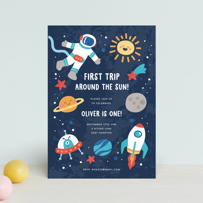 "space age" - Children's Birthday Party Invitations in Midnight by peetie design - Front