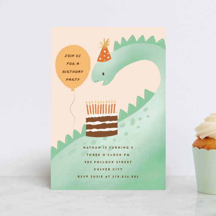 "bronto" - Children's Birthday Party Invitations in Avocado by chocomocacino - Front
