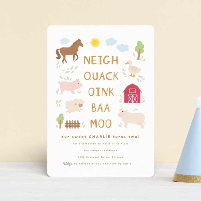 "Barnyard noises" - Children's Birthday Party Invitations in Cotton by Creo Study - Front