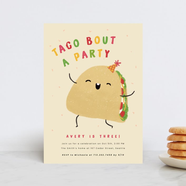 "Taco bout a party" - Children's Birthday Party Invitations in Tortilla by Adelyn T. - Front