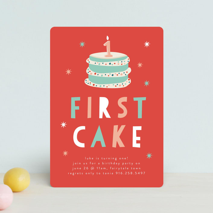 "That First Cake" - Children's Birthday Party Invitations in Citrus by Christie Garcia - Front
