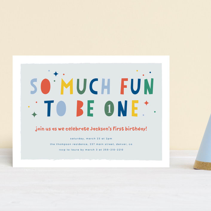 "One is So Fun" - Children's Birthday Party Invitations in Dino by Ashlee Townsend - Front