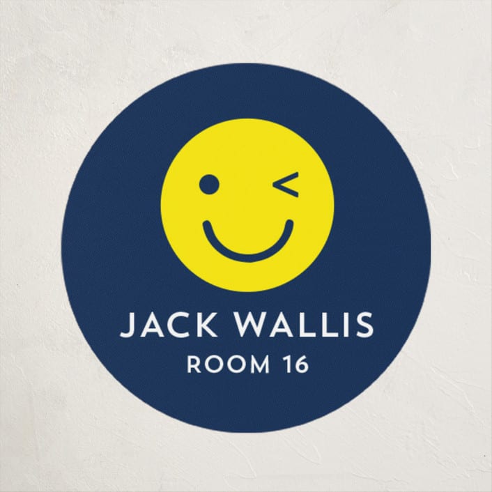 "Emoji Party" - Custom Name Labels in Navy by Baumbirdy - Front