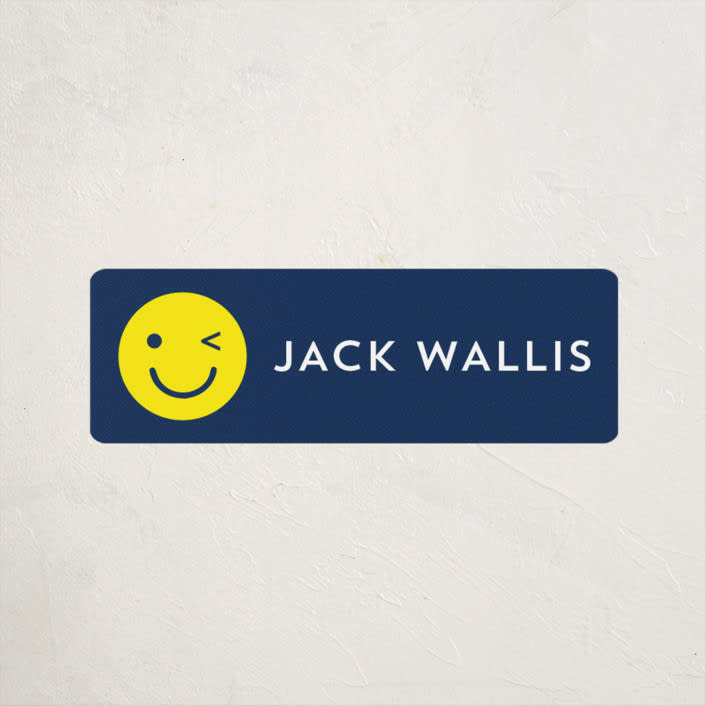 "Emoji Party" - Custom Name Labels in Navy by Baumbirdy - Front