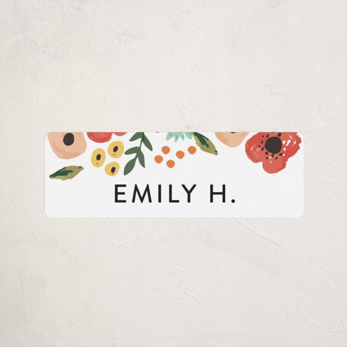 "Watercolor Flowers" - Custom Name Labels in Ruby by Haley McCoy - Front