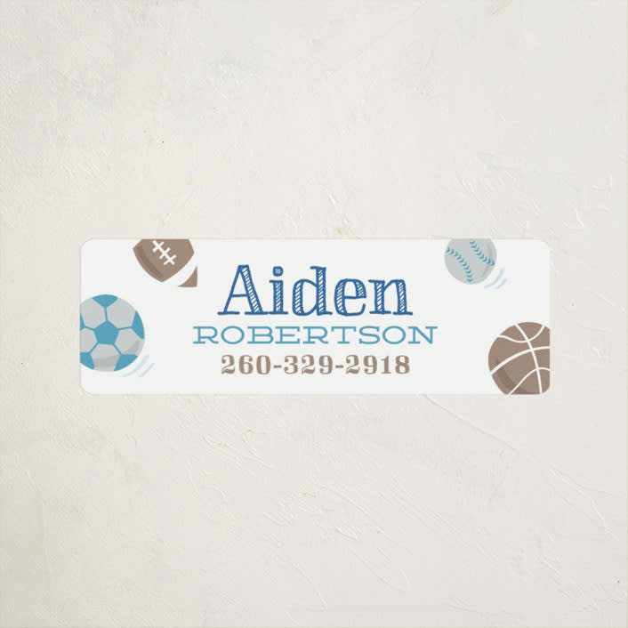 "Ballgame" - Custom Name Labels in Indigo by Jessie Steury - Front