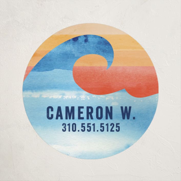 "Surfs Up" - Custom Name Labels in Turquoise by Shirley Lin Schneider - Front