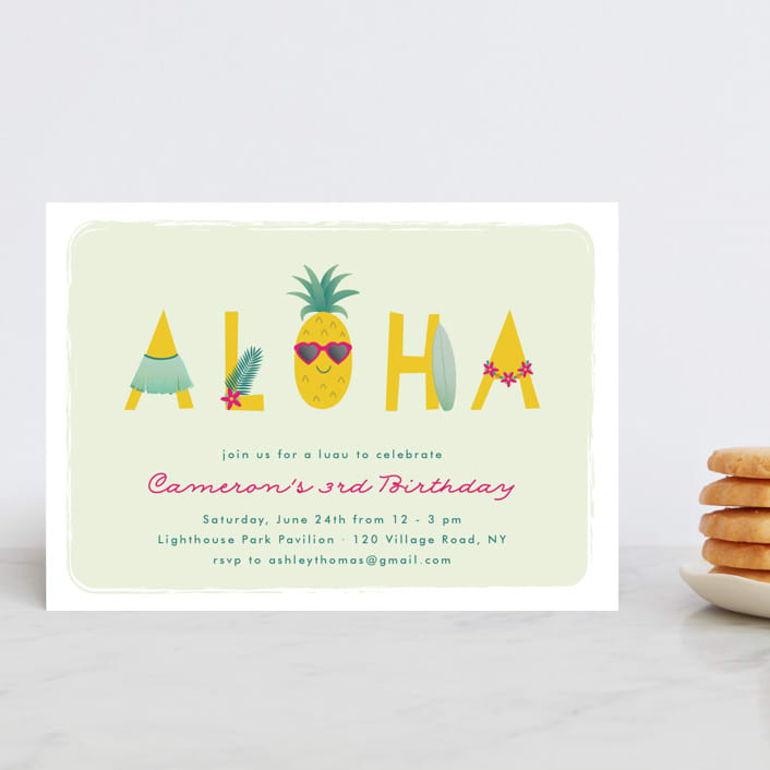 "Aloha" - Children's Birthday Party Invitations in Grass by Annie Holmquist - Front
