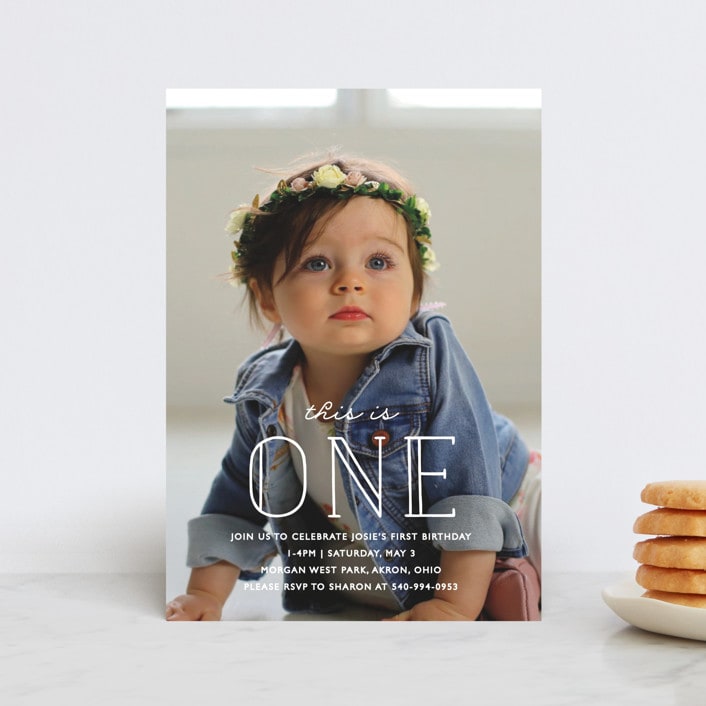 "This Is One" - Children's Birthday Party Invitations in Frost by Bethany Anderson - Front