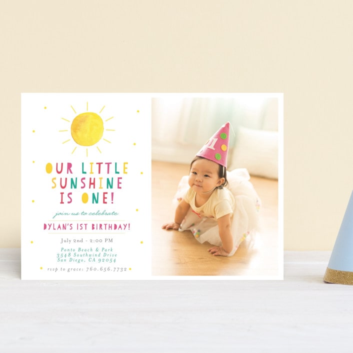 "Little Sunshine" - Children's Birthday Party Invitations in Petal by Little Print Design - Front