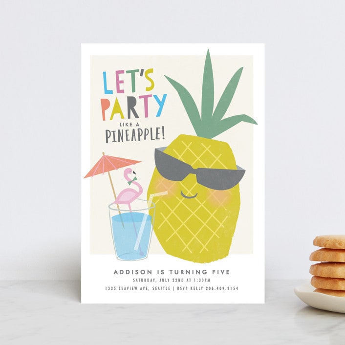 "Party like a pineapple" - Children's Birthday Party Invitations in Blue Hawaiian by Karidy Walker - Front