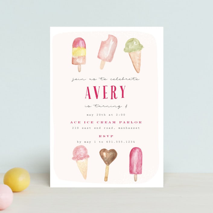 "Ice Cream Parlor" - Children's Birthday Party Invitations in Blush by Nicoletta Savod - Front