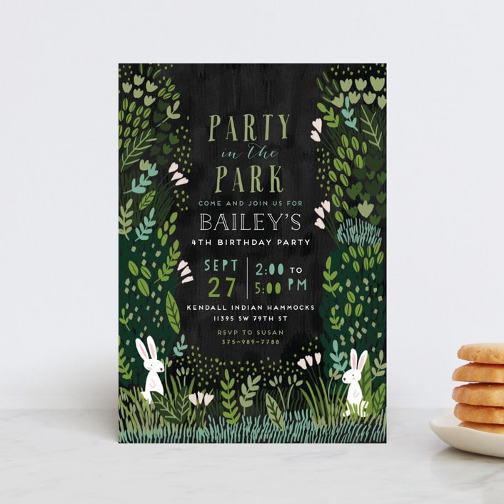 "Party In The Park" - Children's Birthday Party Invitations in Charcoal by iamtanya - Front